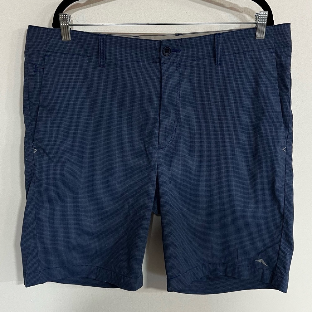 Tommy Bahama Blue Flat Front Grid Print Shorts
